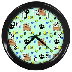 Dog Pattern Seamless Blue Background Scrapbooking Wall Clock (black) by pakminggu