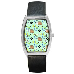 Dog Pattern Seamless Blue Background Scrapbooking Barrel Style Metal Watch by pakminggu