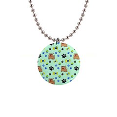 Dog Pattern Seamless Blue Background Scrapbooking 1  Button Necklace by pakminggu