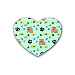 Dog Pattern Seamless Blue Background Scrapbooking Rubber Heart Coaster (4 pack) Front