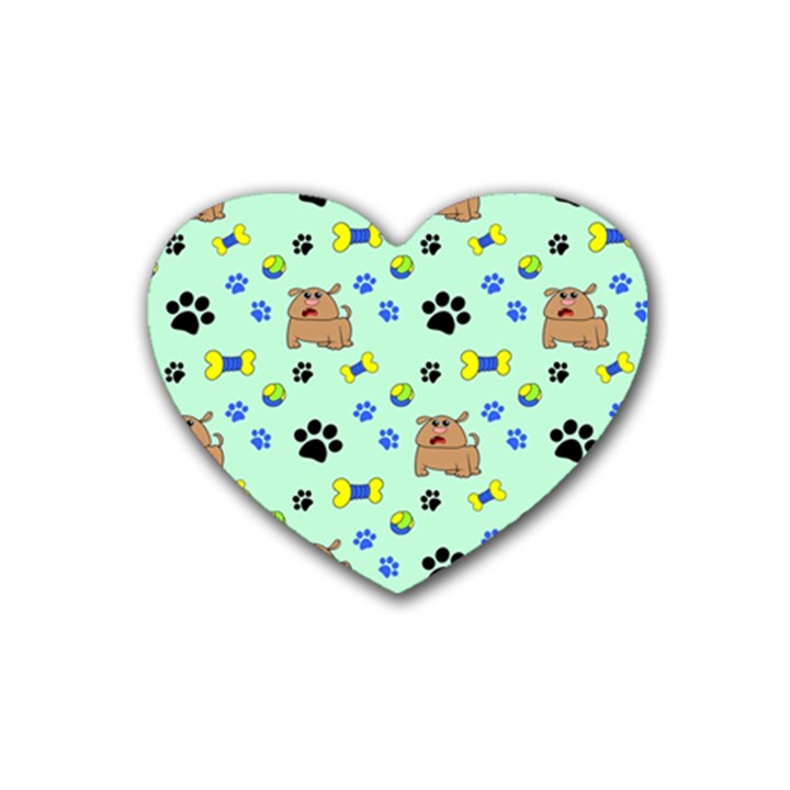 Dog Pattern Seamless Blue Background Scrapbooking Rubber Heart Coaster (4 pack)