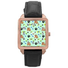 Dog Pattern Seamless Blue Background Scrapbooking Rose Gold Leather Watch  by pakminggu