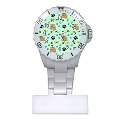 Dog Pattern Seamless Blue Background Scrapbooking Plastic Nurses Watch by pakminggu