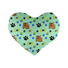 Dog Pattern Seamless Blue Background Scrapbooking Standard 16  Premium Flano Heart Shape Cushions by pakminggu