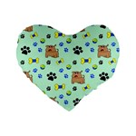 Dog Pattern Seamless Blue Background Scrapbooking Standard 16  Premium Flano Heart Shape Cushions Front