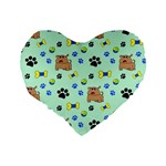 Dog Pattern Seamless Blue Background Scrapbooking Standard 16  Premium Flano Heart Shape Cushions Back