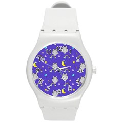 Texture Pattern Seamless Rainbow Background Dream Round Plastic Sport Watch (m)