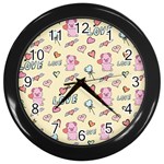 Pig Animal Love Romance Seamless Texture Pattern Wall Clock (Black) Front