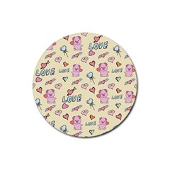 Pig Animal Love Romance Seamless Texture Pattern Rubber Round Coaster (4 Pack) by pakminggu