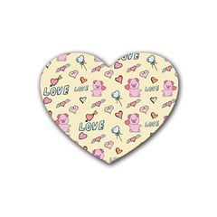 Pig Animal Love Romance Seamless Texture Pattern Rubber Heart Coaster (4 Pack) by pakminggu