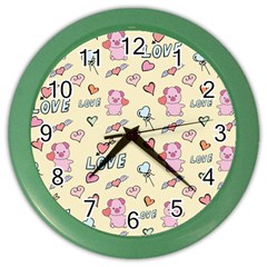 Pig Animal Love Romance Seamless Texture Pattern Color Wall Clock by pakminggu