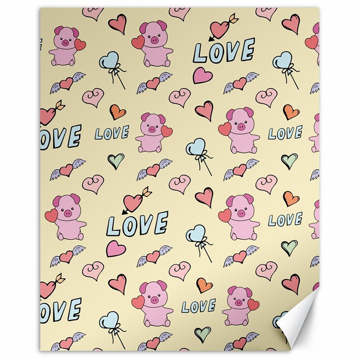 Pig Animal Love Romance Seamless Texture Pattern Canvas 11  x 14 