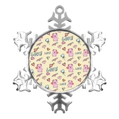 Pig Animal Love Romance Seamless Texture Pattern Metal Small Snowflake Ornament by pakminggu