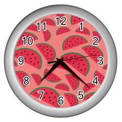 Watermelon Red Food Fruit Healthy Summer Fresh Wall Clock (silver) by pakminggu