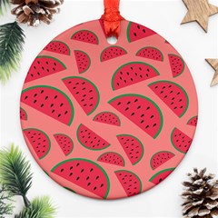 Watermelon Red Food Fruit Healthy Summer Fresh Round Ornament (two Sides) by pakminggu