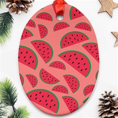 Watermelon Red Food Fruit Healthy Summer Fresh Oval Ornament (two Sides) by pakminggu