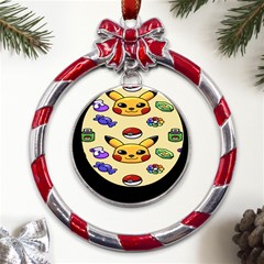 Pikachu Metal Red Ribbon Round Ornament by artworkshop