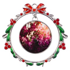 Pink Flower Metal X mas Wreath Ribbon Ornament