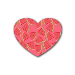 Watermelon Background Watermelon Wallpaper Rubber Heart Coaster (4 Pack) by pakminggu