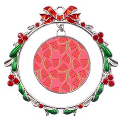 Watermelon Background Watermelon Wallpaper Metal X mas Wreath Ribbon Ornament