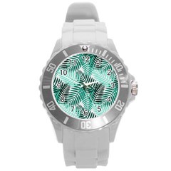 Background Pattern Texture Leaves Design Wallpaper Round Plastic Sport Watch (l) by pakminggu