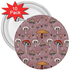 Mushrooms Autumn Fall Pattern Seamless Decorative 3  Buttons (10 Pack)  by pakminggu