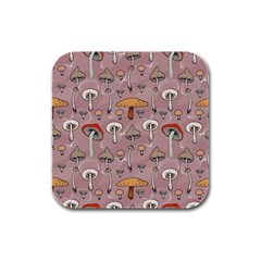 Mushrooms Autumn Fall Pattern Seamless Decorative Rubber Square Coaster (4 Pack) by pakminggu