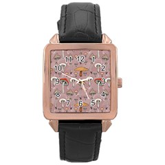 Mushrooms Autumn Fall Pattern Seamless Decorative Rose Gold Leather Watch  by pakminggu