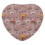 Mushrooms Autumn Fall Pattern Seamless Decorative Heart Glass Fridge Magnet (4 pack) Front