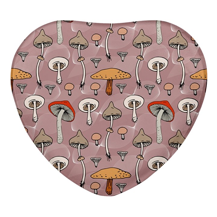 Mushrooms Autumn Fall Pattern Seamless Decorative Heart Glass Fridge Magnet (4 pack)