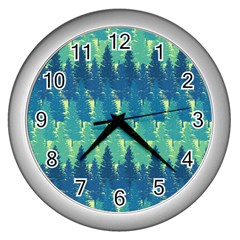 Christmas Trees Pattern Digital Paper Seamless Wall Clock (Silver)