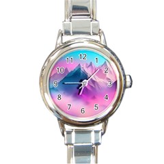 Landscape Mountain Colorful Nature Round Italian Charm Watch by Ravend