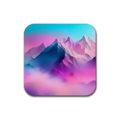 Landscape Mountain Colorful Nature Rubber Coaster (square) by Ravend