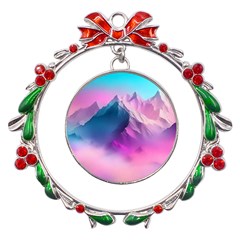 Landscape Mountain Colorful Nature Metal X mas Wreath Ribbon Ornament