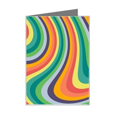 Swirl Twirl Rainbow Retro Mini Greeting Card by Ravend