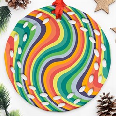 Swirl Twirl Rainbow Retro Round Filigree Ornament (two Sides) by Ravend