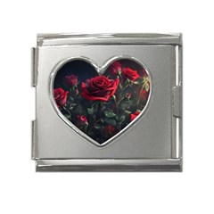 Rose Flower Plant Red Mega Link Heart Italian Charm (18mm) by Ravend