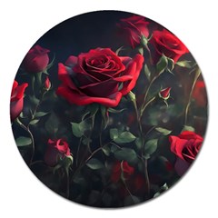 Rose Flower Plant Red Magnet 5  (round) by Ravend