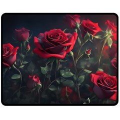 Rose Flower Plant Red Fleece Blanket (medium) by Ravend