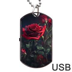 Rose Flower Plant Red Dog Tag Usb Flash (one Side) by Ravend