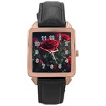 Rose Flower Plant Red Rose Gold Leather Watch  Front