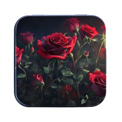 Rose Flower Plant Red Square Metal Box (black)