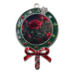 Rose Flower Plant Red Metal X mas Lollipop With Crystal Ornament by Ravend