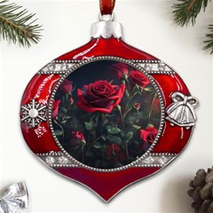 Rose Flower Plant Red Metal Snowflake And Bell Red Ornament by Ravend