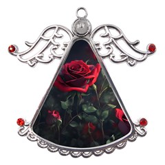 Rose Flower Plant Red Metal Angel With Crystal Ornament by Ravend