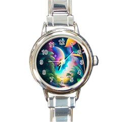 Jungle Moon Light Plants Space Round Italian Charm Watch by Ravend