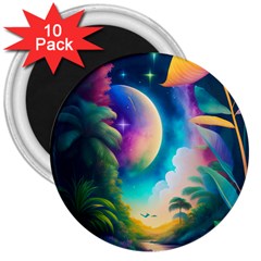 Jungle Moon Light Plants Space 3  Magnets (10 Pack)  by Ravend