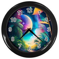 Jungle Moon Light Plants Space Wall Clock (black) by Ravend