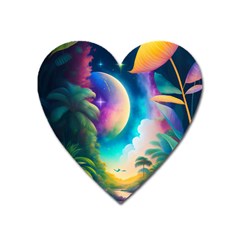 Jungle Moon Light Plants Space Heart Magnet by Ravend