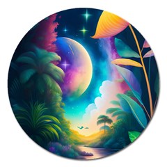 Jungle Moon Light Plants Space Magnet 5  (round) by Ravend